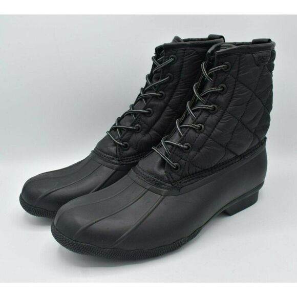 Sperry Mens Size 10 M Saltwater Lace Up Water Resistant‎ Nylon Black Duck Boots